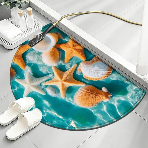 Uuiauoio Half Circle Bath Mat Non-Slip, Bathroom Rugs, Rubber Backing Absorbent Quick Dry Machine Washable Carpet for Bathroom Floor, Bedroom Home Decor 16" x 24"