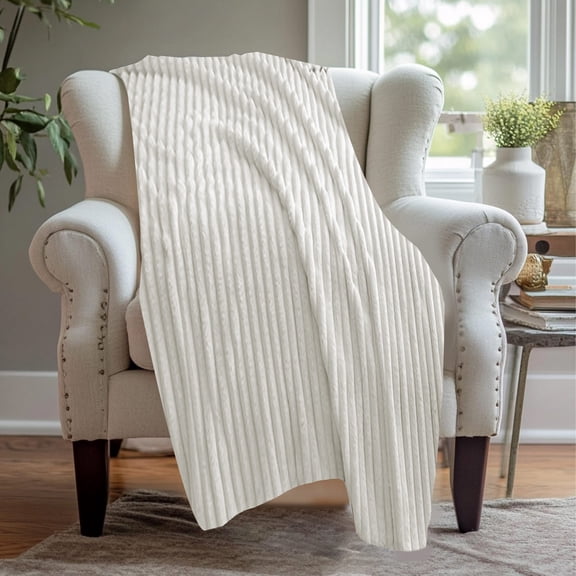 Heavy Weight Double Layer Raschel Throw Blanket Extra Warm Fleece Bed Cover, Striped Pattern Sofa Bedding for Winter Season, Living Room, and Home Decor