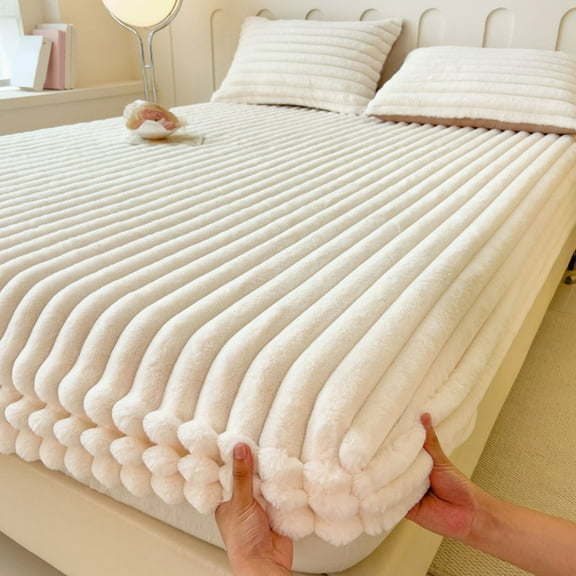 Uuiauoio Heavy Weight Fleece Bed Sheet Set Ultra Soft Thermal Winter Bedding Breathable Fitted Sheet for Cold Weather All Season Comfort Mattress Cover Cozy Home Bedroom Essentials