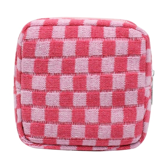 Uuiauoio Knit Coin Purse Checkerboard Portable Large Capacity Storage Bag Monthly Handbag Lipstick Foundation Storage Makeup Bag