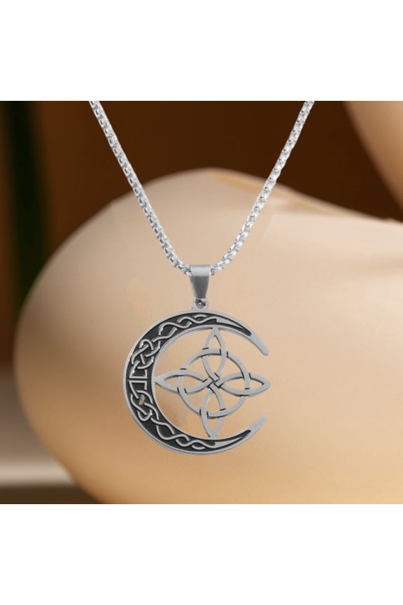 Knot Crescent Steel Pendant Necklace, Adjustable Chain Tarnish-Resistant Jewelry, Dainty Celestial Layering Piece for Everyday Wear, Gift for Women and Friends