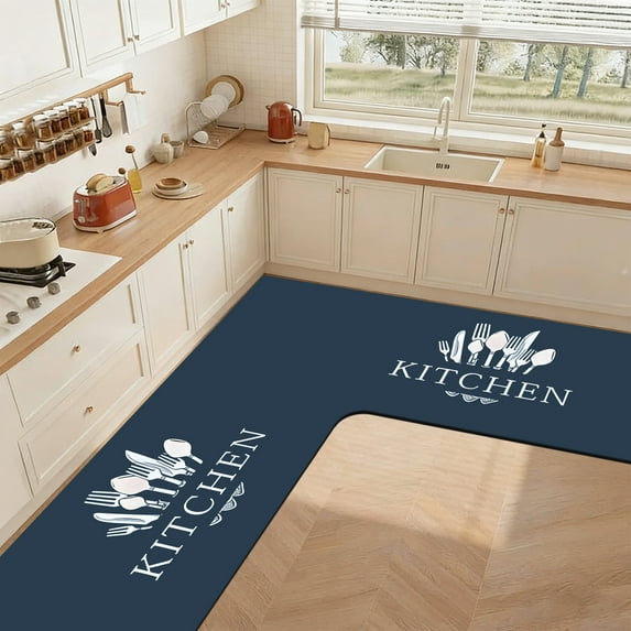 Uuiauoio L Shaped Rug Corner Kitchen Rugs Non Slip Washable Mat, L-Shaped Rug Super Absorbent Corner Kitchen Mats Rubber Waterproof Corners Area Runner Kitchen Sink Floor Mat