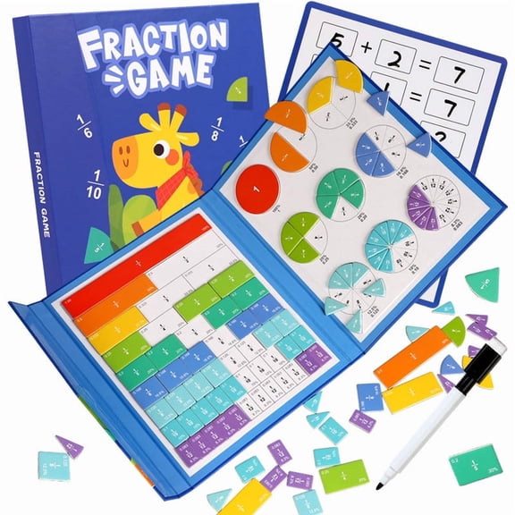 Uuiauoio Magnetic Fraction Tiles & Circles Math Manipulatives Set with Activity Cards Educational Learning Games for Classroom Homeschool Supplies Fraction Strips Bars Board Teaching Aids