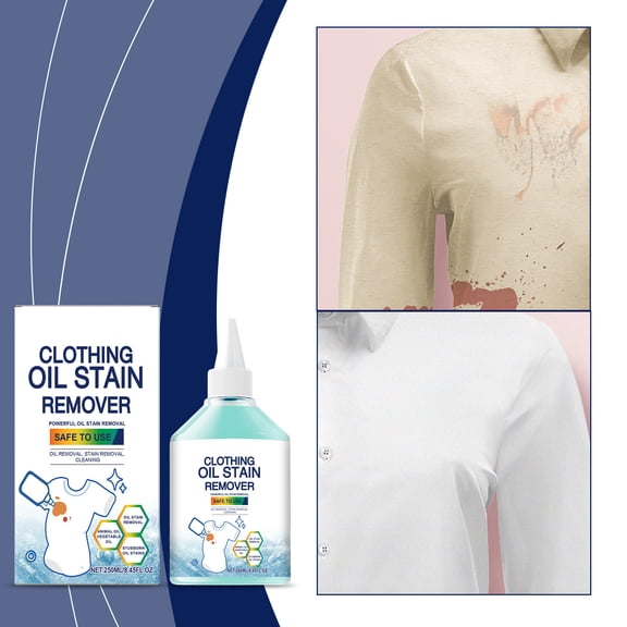 Oil Stain Remover Spray for Clothes, Powerful Laundry Pre-Treatment Detergent for Grease, Food, Makeup Stains on Fabrics, 250ml Concentrated Formula for Quick Penetration and Easy Rinsing