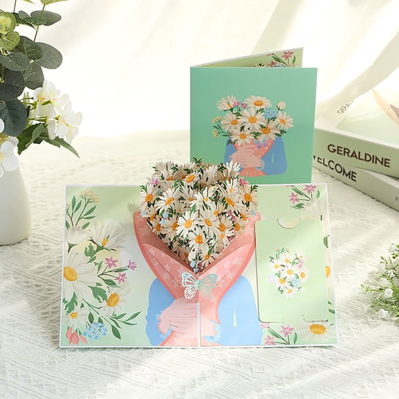 Uuiauoio Pop Up Greeting Card Blooming White Daisy Field Flower Card Daisy Gift Spring Floral Mother's Day Thank You Birthday Celebration