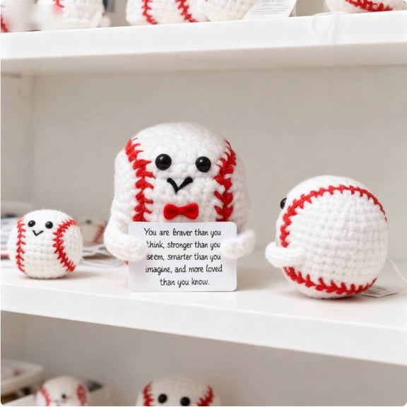 Uuiauoio Positive Crochet Baseball Emotional Support Plush Crochet Funny Gift for Friends Birthday Emotional Support Doll Knitting Toy Motivational Crochet Accessories Desk Room Decor