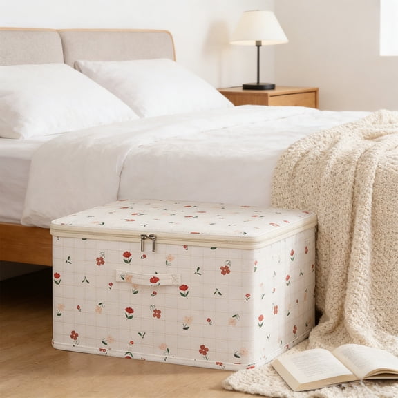 Uuiauoio Rigid Storage Bins with Zipper Lid, Fabric Storage Boxes, Shelves Clothes Storage Cubes with Handles for Wardrobe, Closet