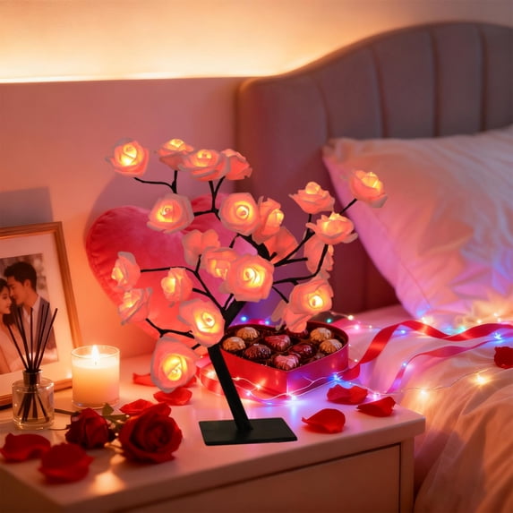 Uuiauoio Rose Tree lamp, Rose Flower Night Light, LED Tabletop Tree Lights, USB Powered Flower Lamp for Valentine's Day Decorations, Girls Gift for Mother Home Party Wedding Room