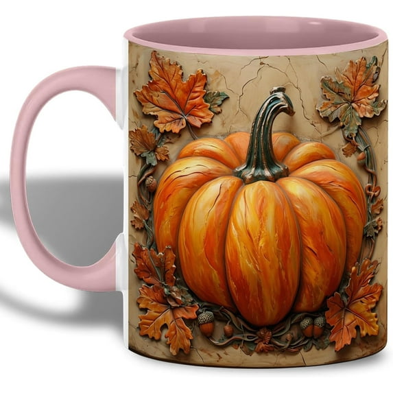 Uuiauoio Rustic Pumpkin Autumn Leaves Coffee Mug 11oz Ceramic Farmhouse Style Fall Harvest Thanksgiving Halloween Ghost Bat Witch Design for Party Gift Everyday Drinkware Hot Cold Beverage Cup