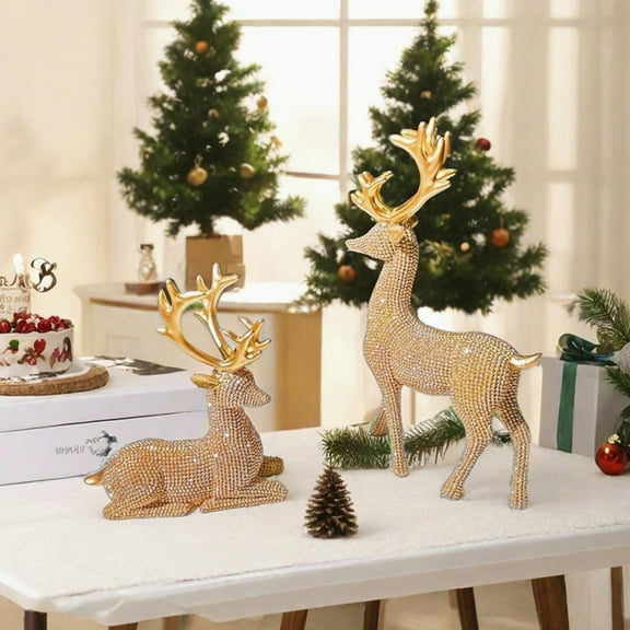 Uuiauoio Set of 2 Christmas Reindeer Statues, Decorative Deer Sculptures for Home Decor, Holiday Ornament for Living Room, Table Centerpiece, Christmas Decoration Gift
