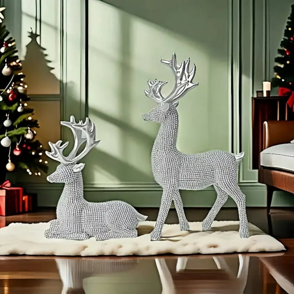 Uuiauoio Set of 2 Christmas Reindeer Statues, Decorative Deer Sculptures for Home Decor, Holiday Ornament for Living Room, Table Centerpiece, Christmas Decoration Gift