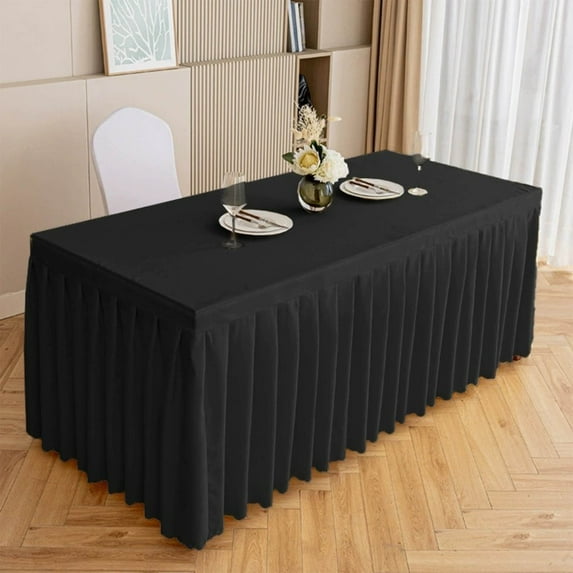 Uuiauoio Solid Color Banquet Table Skirt Polyester Tablecloth with Wrinkle-Resistant Ruffled Edge for Wedding Party Conference Decoration, Washable and Reusable