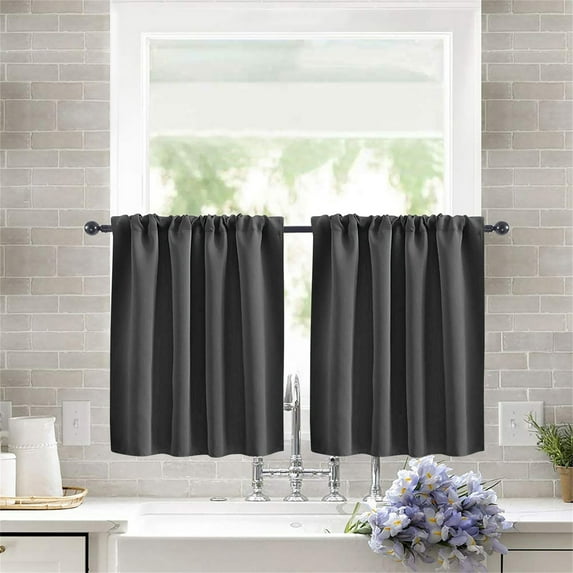Uuiauoio Solid Color Curtains,Cafe Curtain (Half Window Curtain) 24 Inches Length, Rod Pocket Kitchen Curtain, Short Blackout Curtain for Small Window, Partition Curtains Home Curtains