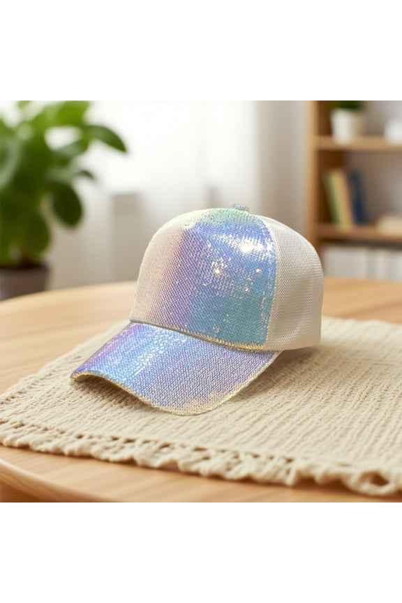 Sparkle Sequin Baseball Cap with Adjustable Mesh Back, Glitter Peaked Sun Hat for Women Fashion Outdoor Travel Party Events, Ponytail Friendly Breathable Daily Wear Cap with Bling Design