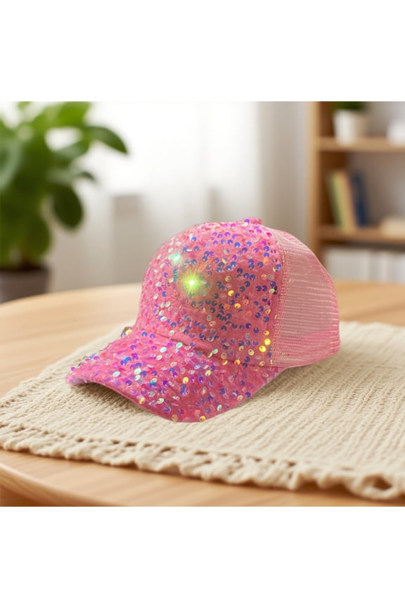Sparkle Sequin Baseball Cap with Adjustable Mesh Back, Glitter Peaked Sun Hat for Women Fashion Outdoor Travel Party Events, Ponytail Friendly Breathable Daily Wear Cap with Bling Design