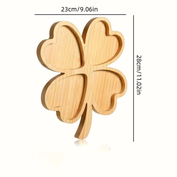 Uuiauoio St. Patrick's Day Wooden Serving Tray Four-Leaf Shaped Serving Platter Shamrock Shaped Bamboo Charcuterie Board Clover Shape Snack Dessert Dish Plate for Irish Holiday Present