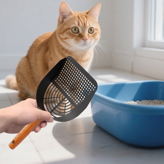 Uuiauoio Stainless Steel Cat Litter Scoop with Fine Mesh Sifter, Ergonomic Handle Poop Shovel for Clumping Litter, Durable Waste Scooper for Litter Box Cleaning
