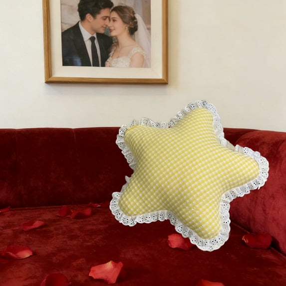 Uuiauoio Star Pillow, Decorative Throw Pillow with Ruffle for Couch, Cute Heart Decor Pillows for Bed Sofa Soft Room Decoration for Bedroom Living Home Dorm Birthday Party Favors(Yellow Star)