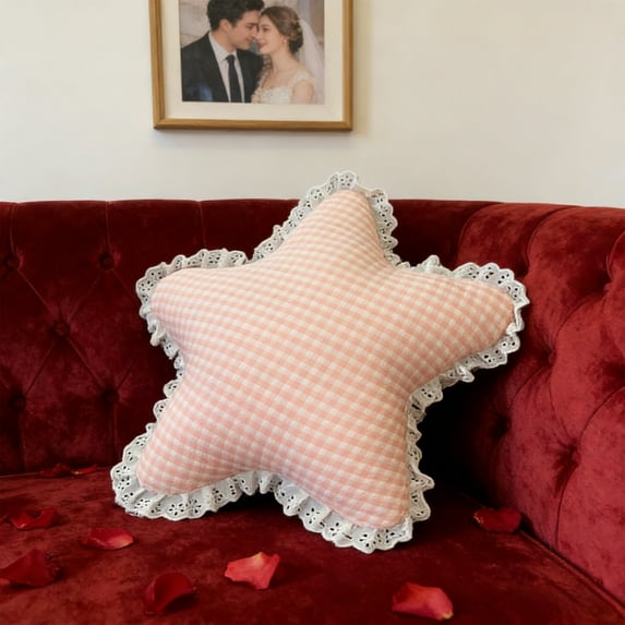Uuiauoio Star Pillow, Decorative Throw Pillow with Ruffle for Couch, Cute Heart Decor Pillows for Bed Sofa Soft Room Decoration for Bedroom Living Home Dorm Birthday Party Favors(Pink Star)
