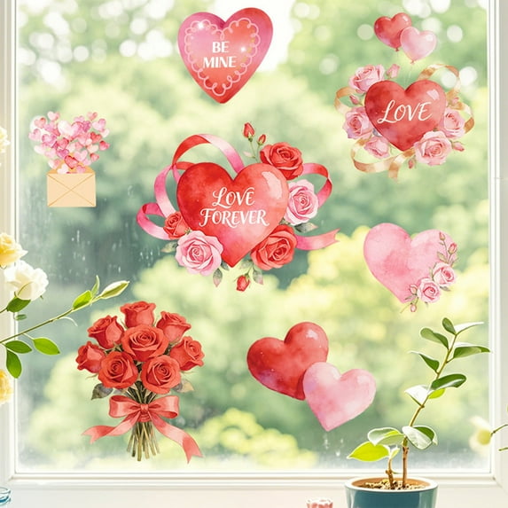 Uuiauoio Valentines Day Window Clings Decor, Heart Stickers for Galentines Day Decorations, Decals for Home, Office, Classroom, Glass Doors & Windows