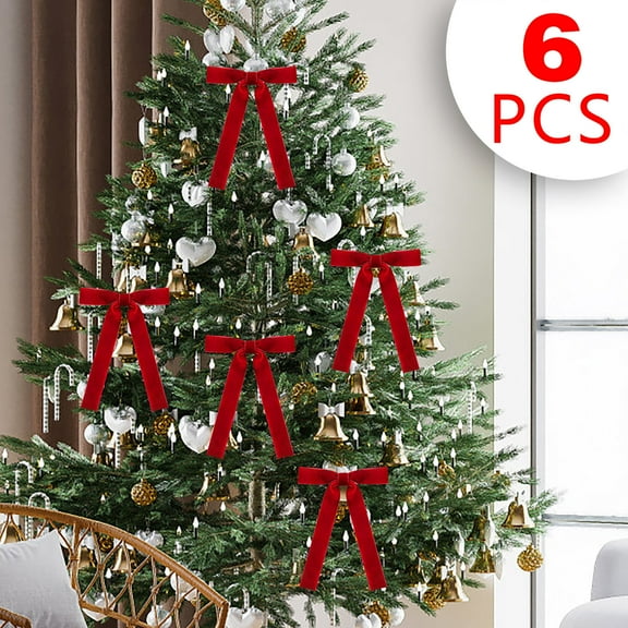 Uuiauoio Velvet Christmas Tree Bow Decorations 6-Piece Set, Garland Accents, Festive Holiday Tie-On Bows for Tree Branches Gift Packaging and Home Decor