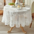 thumbnail image 1 of Uuiauoio Vintage Ruffle Tablecloth for Round Tables,Farmhouse Embroidered Cotton Table Cloth Cover Decor for Dining Room Wedding Banquet, 1 of 6