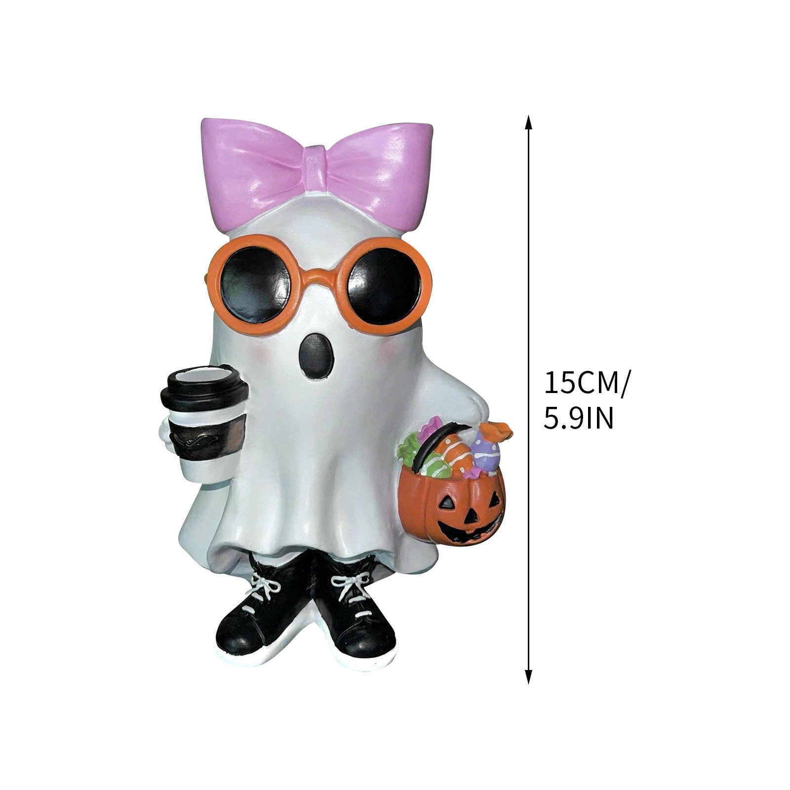 Uuiauoio White Ghost Girl Figurine with Pink Bow & Hot Drink - Resin ...