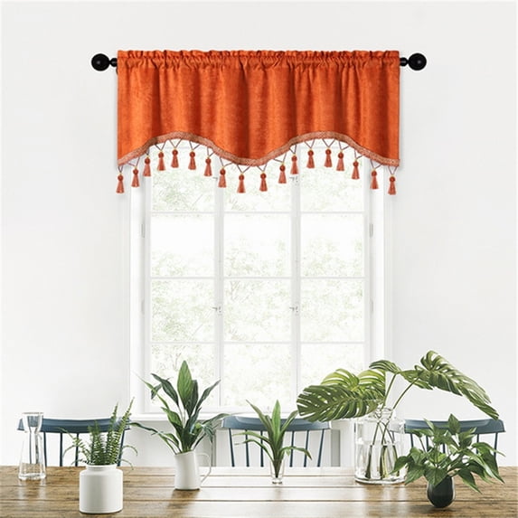 Uuiauoio Window Valance with Tassel 59.06x15.75 in Window Swag Curtains Velvet Boho Tassel Kitchen Valances Rod Pocket Short Curtain Window Treatments for Living Room Bedroom Decor(1 pc)