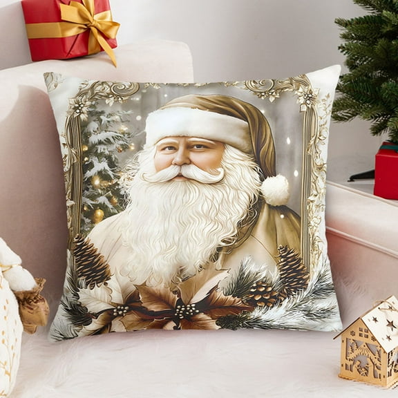 Uuiauoio Winter Pillow Covers , Santa Print Xmas Themed Decorative Throw Pillow Covers Outdoor Farmhouse Seasonal Cushion Case Couch Sofa Bed Decoration