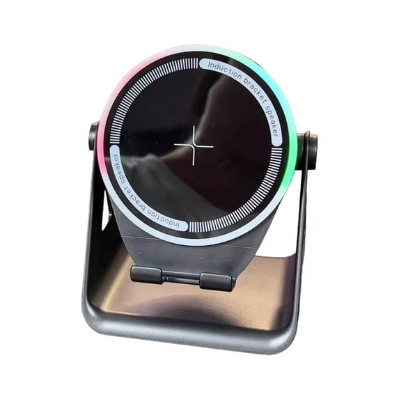 Uuiauoio Wireless Induction Speaker with Bluetooth, Ambient Light Cell Phone Stand, 360° Adjustable Holder for Streaming and Video Calls, Multi-Functional Tech Gadget for Home and Office Use
