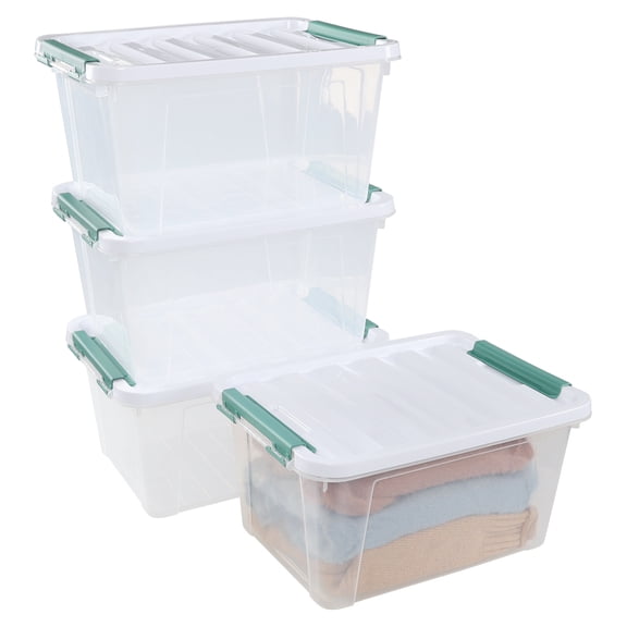 Uumitty 20 Quart Clear Storage Bins, Stackable Plastic Storage Latches Box/Containers with Lid and Handle, Set of 4