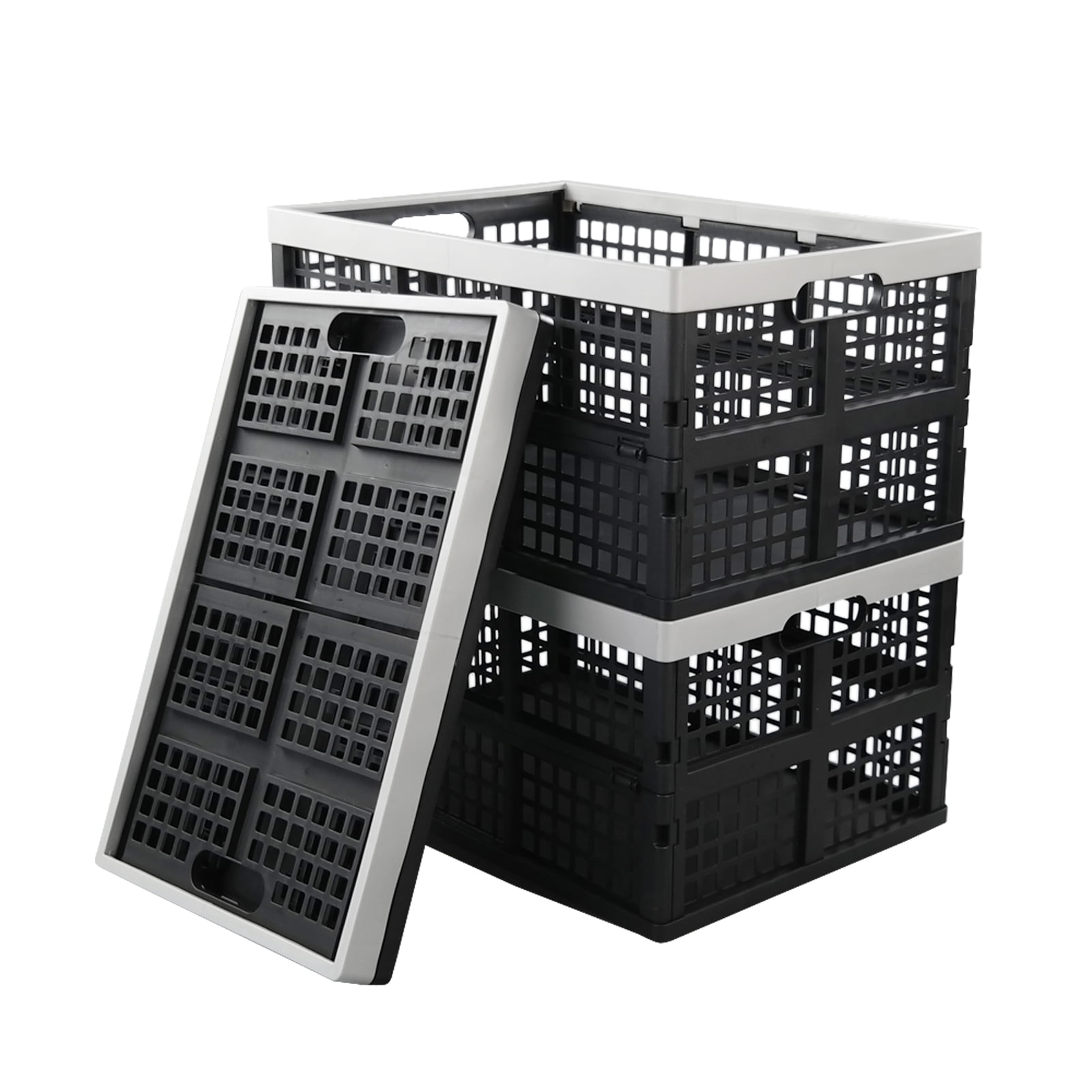 Uumitty 3-Pack 40 L Large Folding Basket, Plastic Collapsible Storage Crate, Black