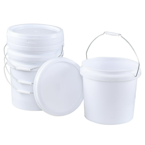 Uumitty 4-Gallon White Bucket Pail Container with Lid, Food Grade All Purpose Pail Built-in Handle, 4 Packs