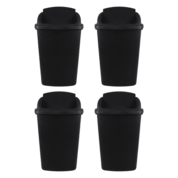 Uumitty 4-Pack 11 Gallon Plastic Swing Top Trash Can, Waste Container for Home Kitchen, Rectangular Trash Bin with Swing Lid, Black