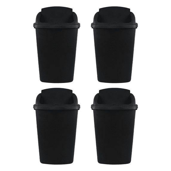 Uumitty 4-Pack 11 Gallon Plastic Swing Top Trash Can, Waste Container for Home Kitchen, Rectangular Trash Bin with Swing Lid, Black