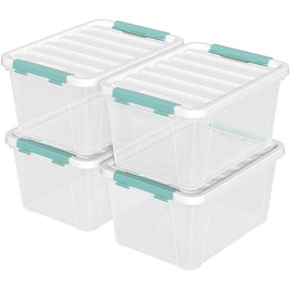 Uumitty 4-Pack 20 Quart Clear Storage Bins, Stackable Plastic Storage Latches Box/Containers with Lid