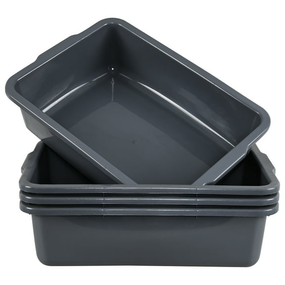Uumitty 4-Pack 32 L Plastic Dish Tub, Large Utility Bus Box, Restaurant Dish Bin, Gray