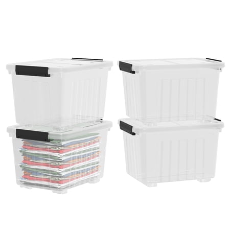 Uumitty 4-Pack 35 Quart Plastic Storage Bin with Secure Lid and Latching Buckles, Stackable Wheeled Container Box
