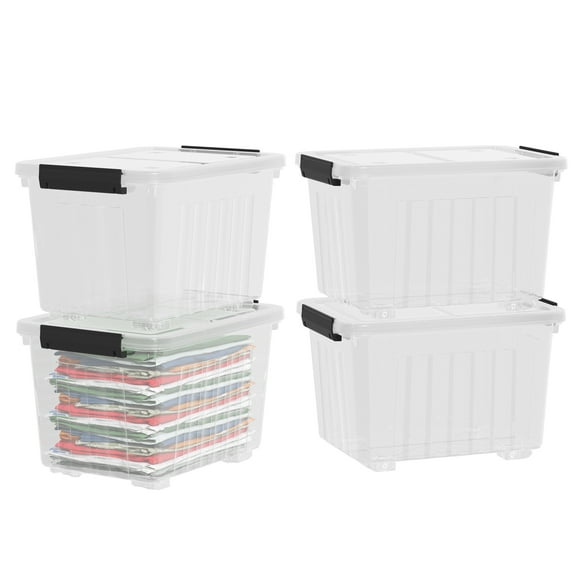 Uumitty 4-Pack 35 Quart Plastic Storage Bin with Secure Lid and Latching Buckles, Stackable Wheeled Container Box