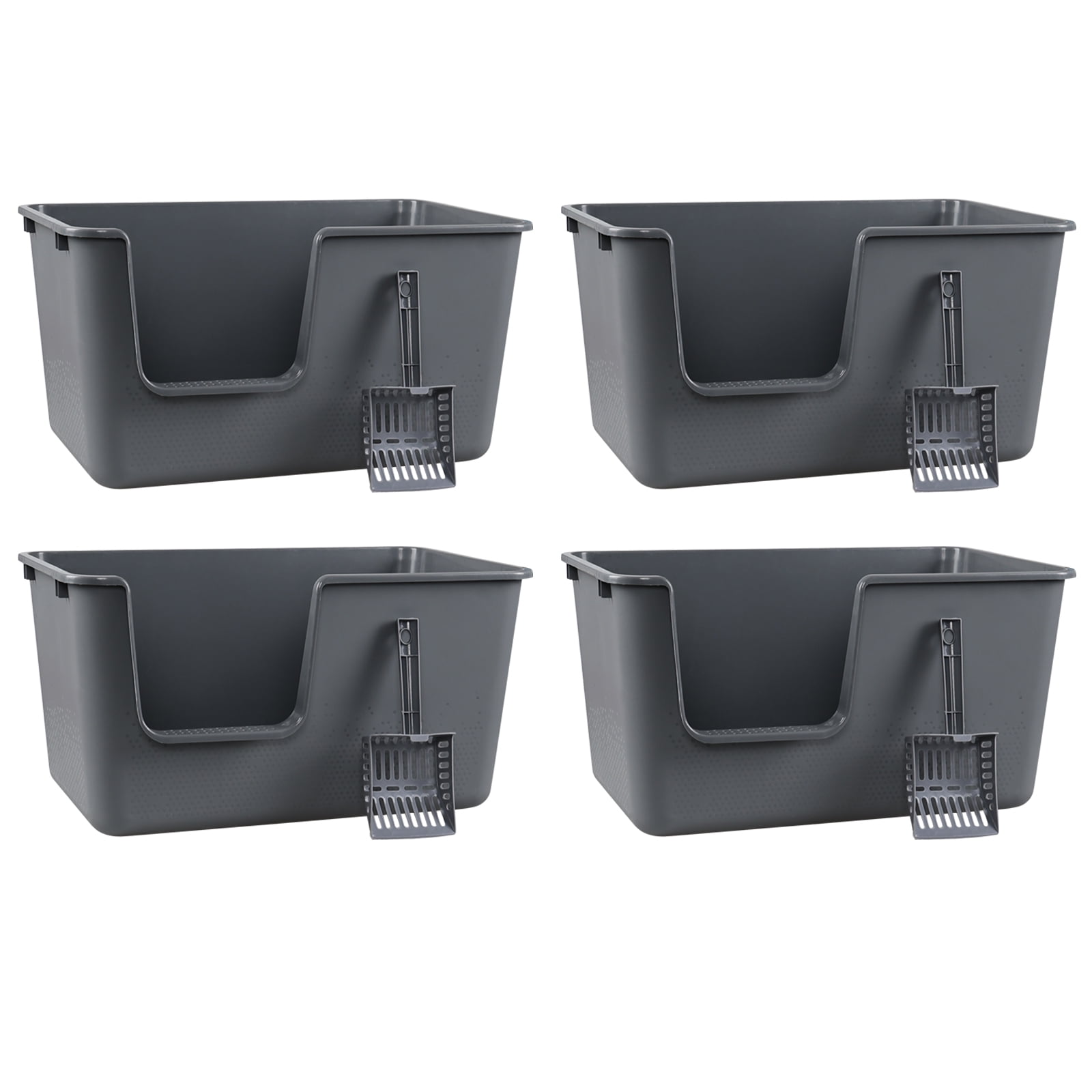 Uumitty Set of 4 Large Open High Sided Cat Litter Box, Standard Litter Pan for Small & Big Cats, Non Stick Surface, Easy to Clean