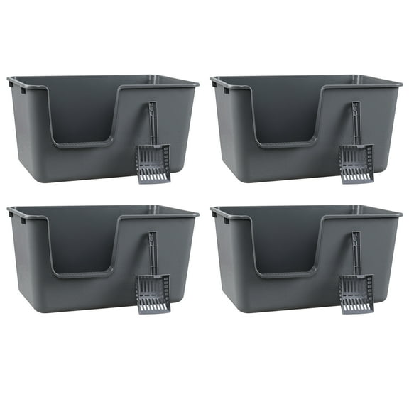 Uumitty Set of 4 Large Open High Sided Cat Litter Box, Standard Litter Pan for Small & Big Cats, Non Stick Surface, Easy to Clean