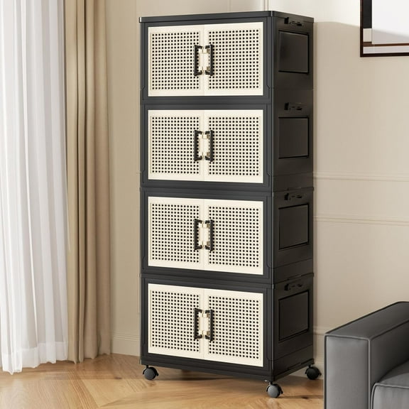 Uuoeebb 320QT Stackable Storage Bins with Lids 4 Pack, 80Gal Storage Containers W/ Wheels,Collapsible Plastic Closet Organizers for Home, Office,Dorm