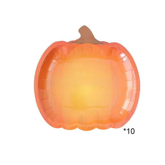 Uuowzo 10Pcs Fall Paper Plates Gold Foil Pumpkin Disposable Plates Tableware for Autumn Thanksgiving Party and Festival Celebrations Supplies Table Decor, 9.05x9.05 In