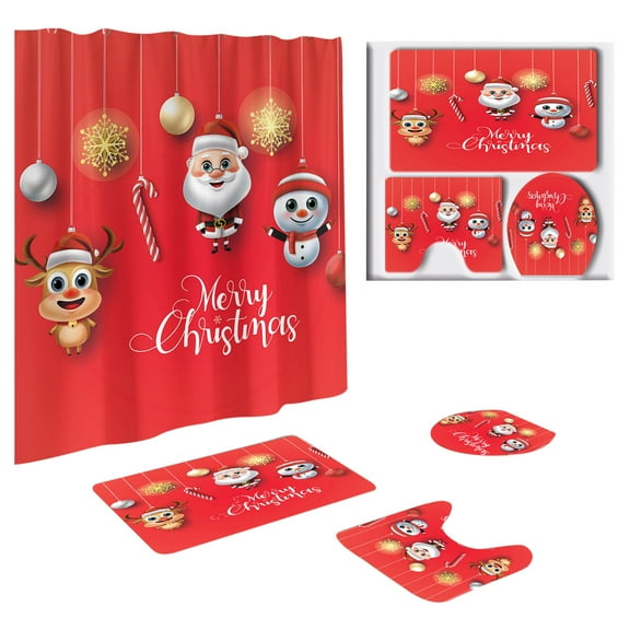 Uuowzo 4-Piece Christmas Shower Curtain Set,Winter Xmas Interesting Snowman Christmas Shower Curtain Set with Rugs,Waterproof Fabric Bathroom Home Decor Sets
