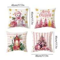 Uuowzo 4PCS Christmas Decorations Pillow Covers 18x18 Set of 4 Pinks Santa Snowman Merry Christmas Tree Winter Pillows Decorative Throw Cushion Case for Sofa Couch Decorative Holiday Pillows Cover