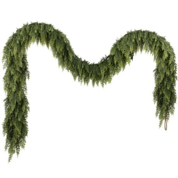 Uuowzo 9ft Christmas Cedar Wreath Soft and Thick WoodArtificial Cedar Wreath Suitable for Fireplace Indoor and Outdoor Decoration Artificial Norfo Christmas Party Supplies, Green