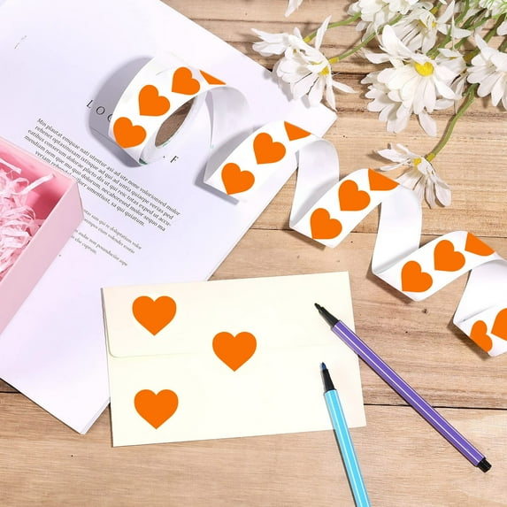 Uuowzo Blank Stickers Self-adhesive Roll Heart-shaped Stickers 500 Labels/roll for Valentine'S Day Home Setting, Orange