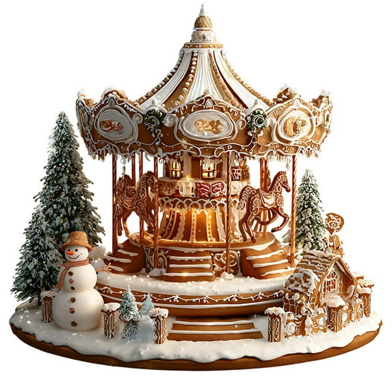 Uuowzo Christmas Acrylic Decor 2D Themed Carousel and Castle Ornaments for Festive Home Display Indoor Outdoor Christmas Decorations, E