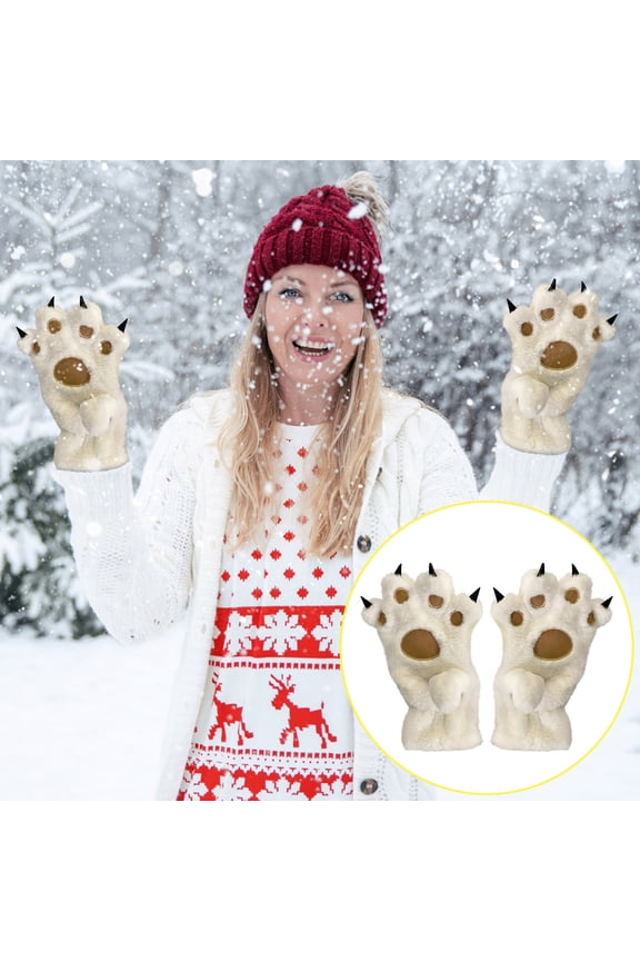 Cute Animals Paw Gloves Pet Claw Bear Palm Gloves Full Finger for Cold and Warmth Protection Winter Gloves for Women Men, White