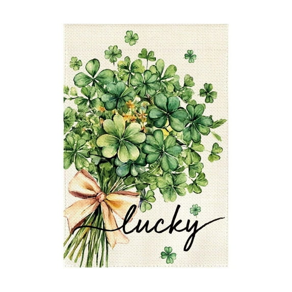 Uuowzo Happy St Patrick's Day Garden Flags for Outside, Lucky Clovers Small Seasonal Decoration for Holiday Irish Anniversary Yard Outdoor Decor 12x18 Inch